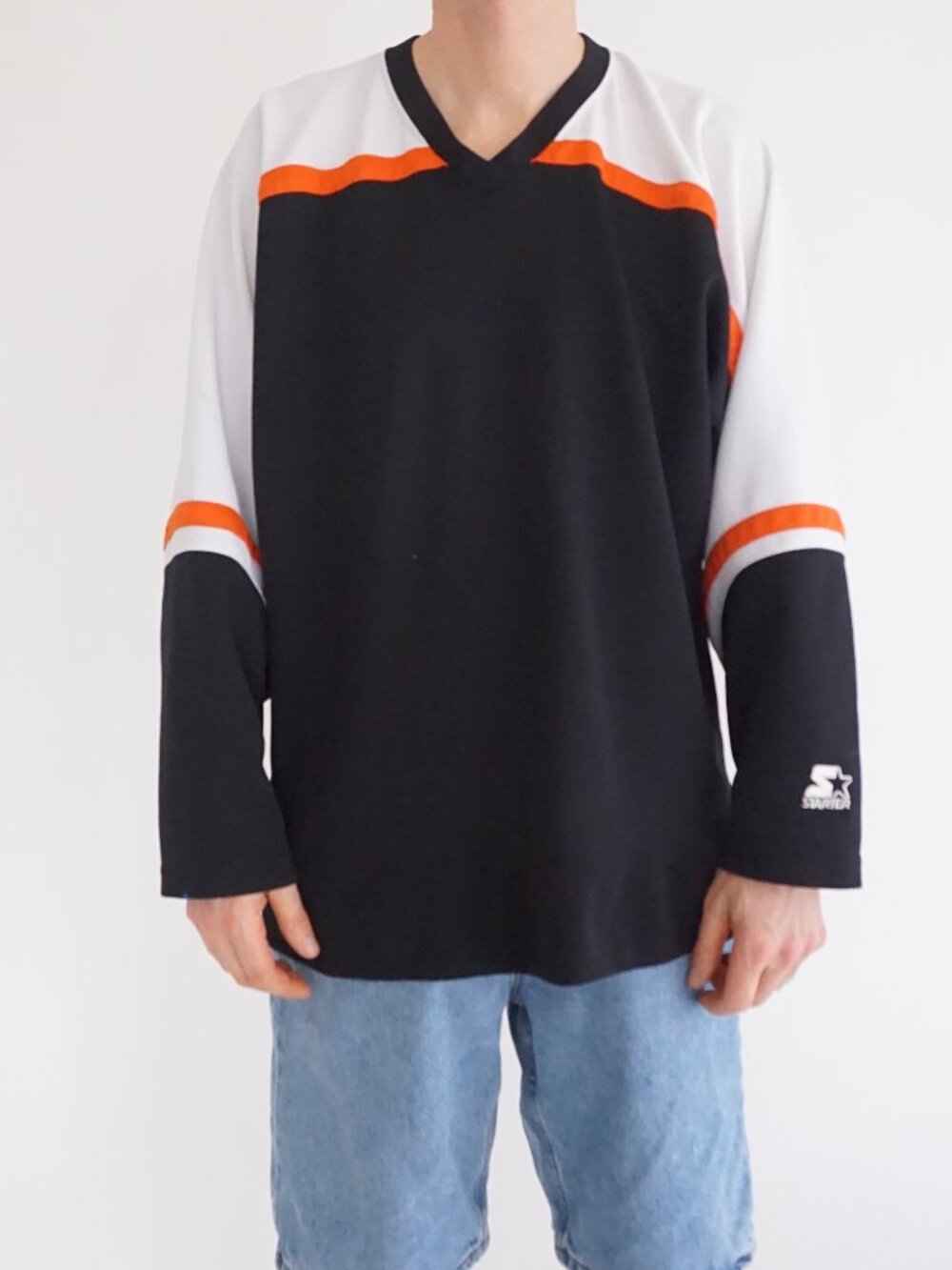 Vintage Starter Black Orange Hockey NHL Athletic Practice Streetwear Jersey XL
